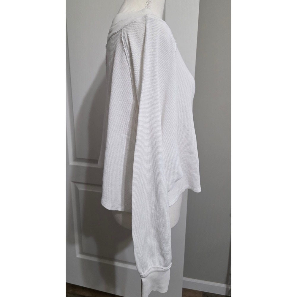 We The Free People Arlo Thermal Top Women L White Waffle Knit Long Sleeve Lounge - Picture 3 of 11